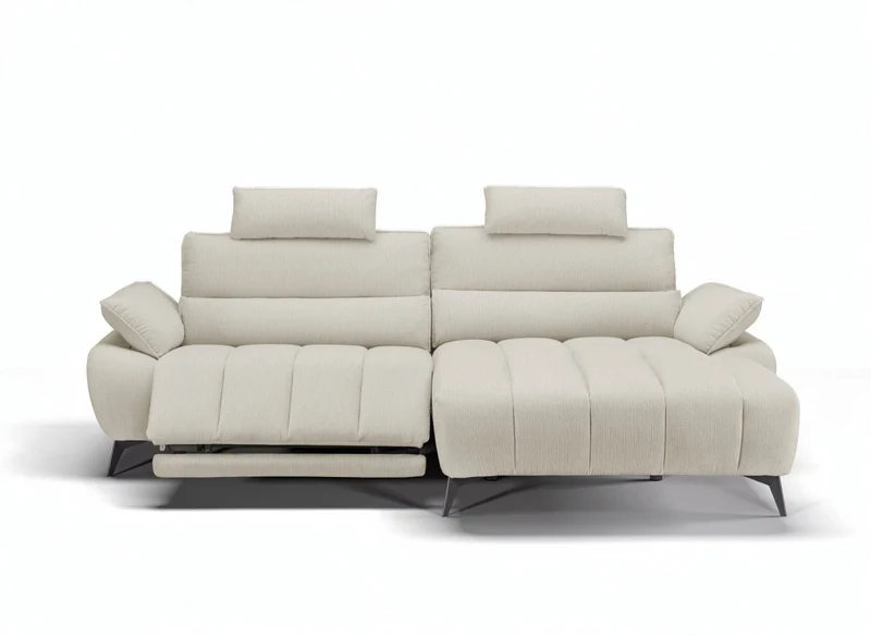 Canapé d’angle relax électrique en velours chiné beige LYANA - Angle droit