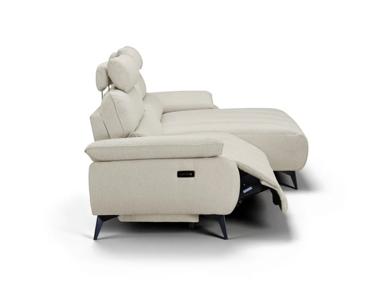 Canapé d’angle relax électrique en velours chiné beige LYANA - Angle droit