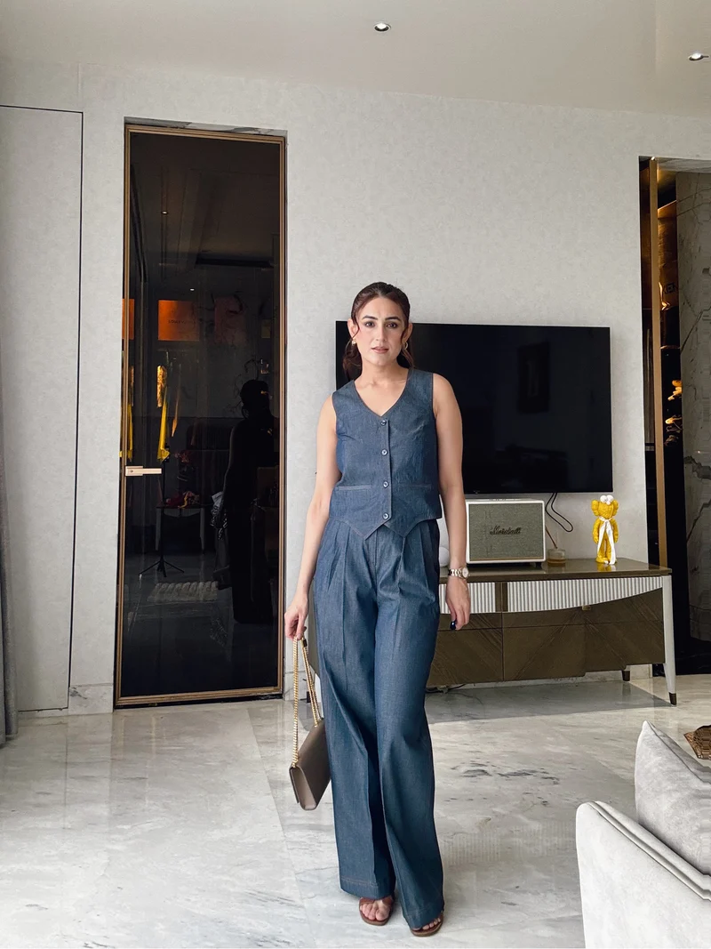 Camille Coord Set with Straight Pants - Denim (As Seen On Rubal Wadhwa)