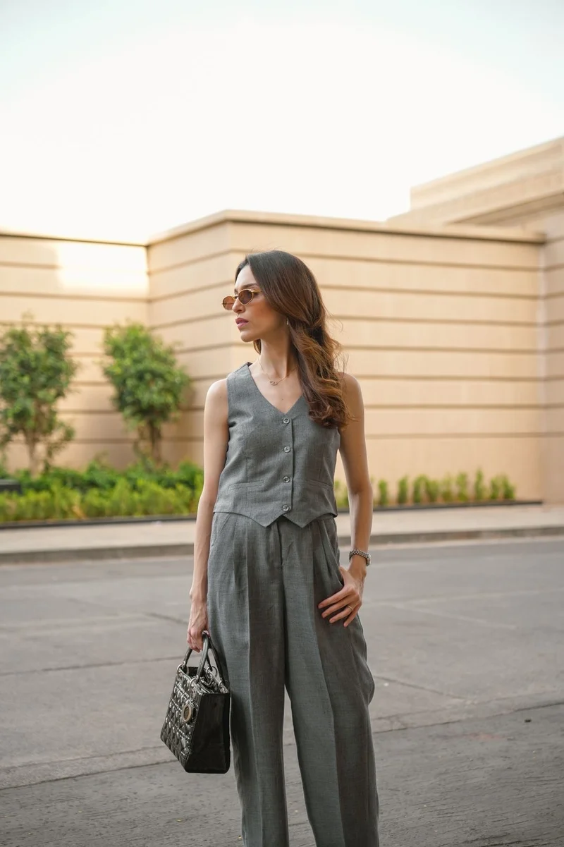 Camille Coord Set with Straight Pants - Stone Grey (As Seen On Maia Sethna)