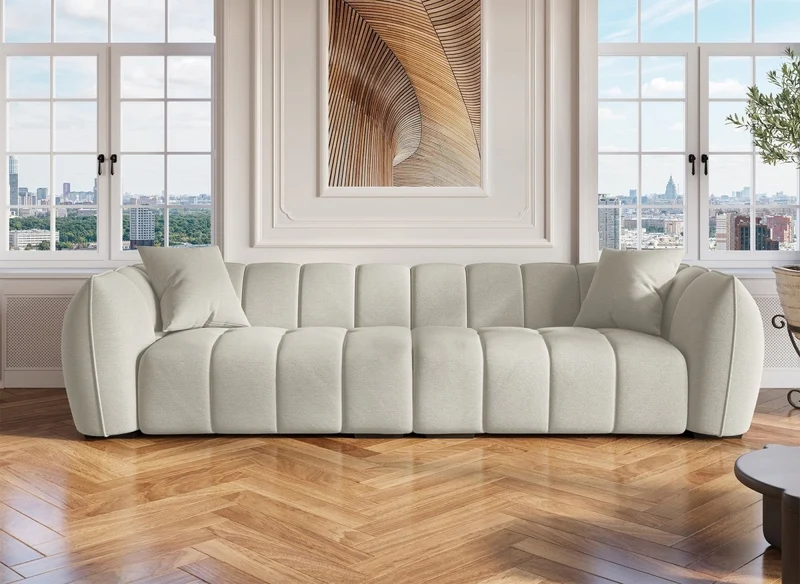 Canapé fixe 4 places en tissu beige ALISSA