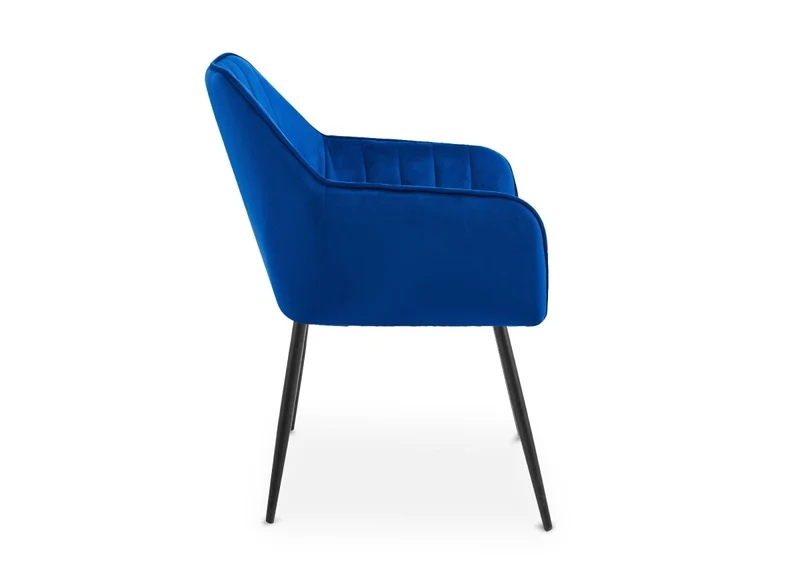 Lot de 2 chaises avec accoudoirs en velours bleu pieds noirs EDWIGE
