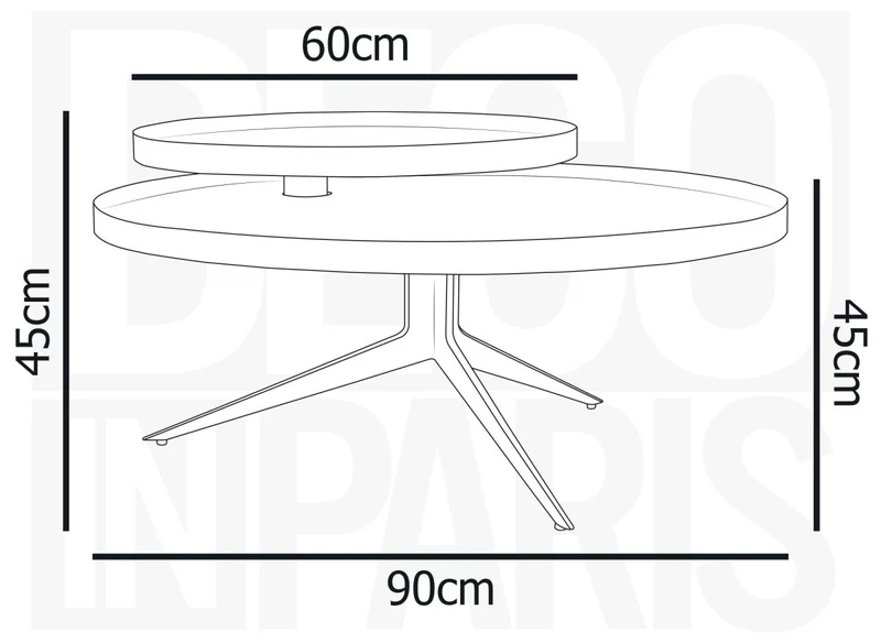 Table basse ronde 2 plateaux pivotants en céramique et métal noir MIRANY
