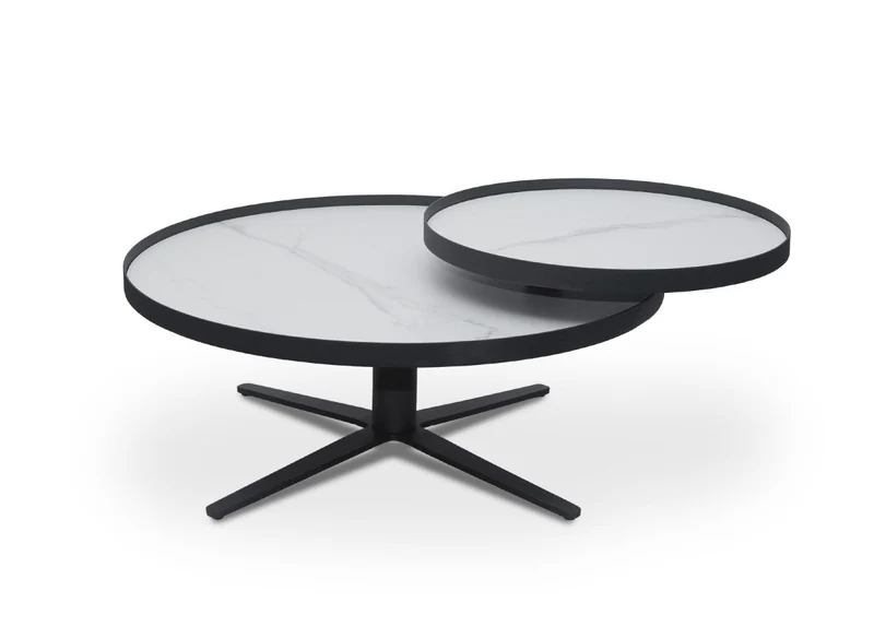 Table basse ronde à plateau pivotant en céramique blanche CLOELIE