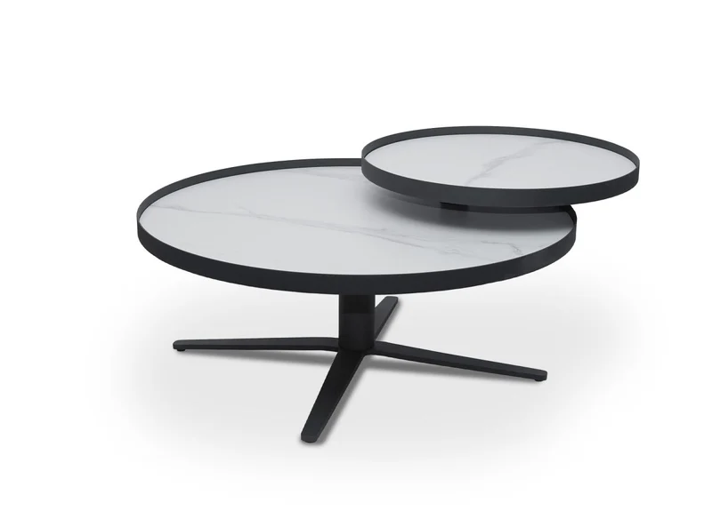 Table basse ronde à plateau pivotant en céramique blanche CLOELIE