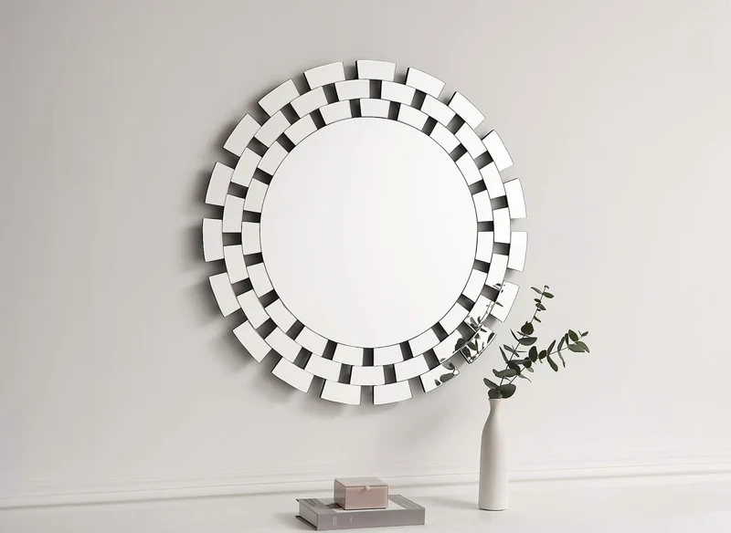 Miroir mural rond argenté 90 cm ALBA