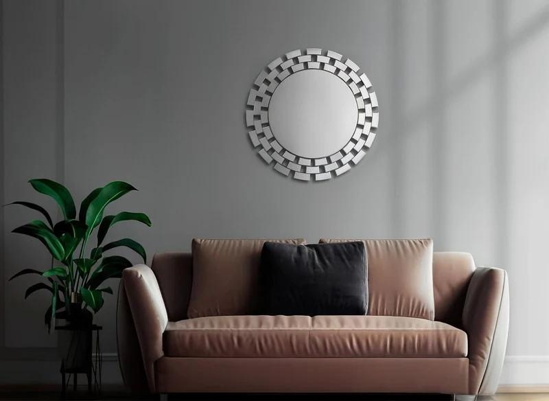 Miroir mural rond argenté 90 cm ALBA