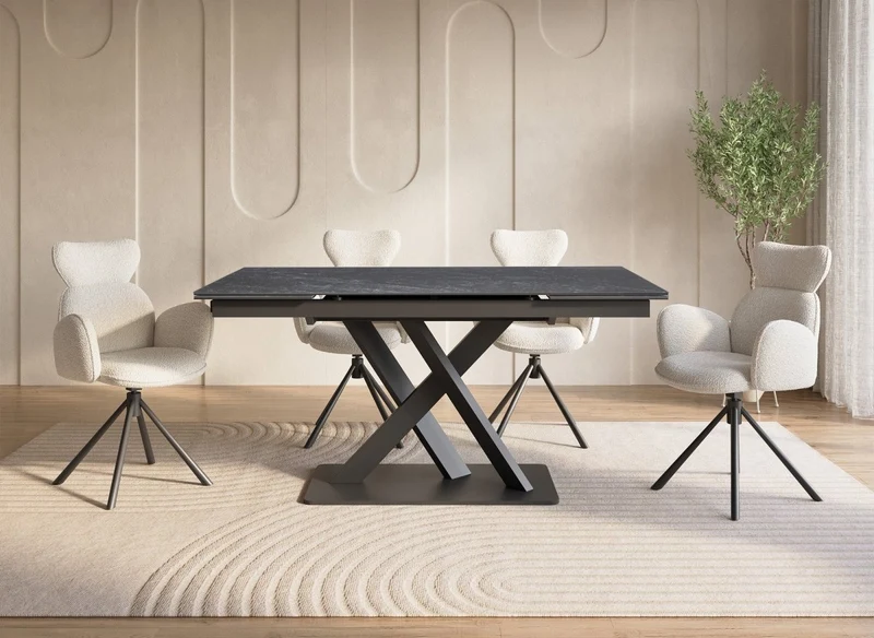 Table à manger extensible en céramique noire 10 personnes 160-240 cm ELEGANCE