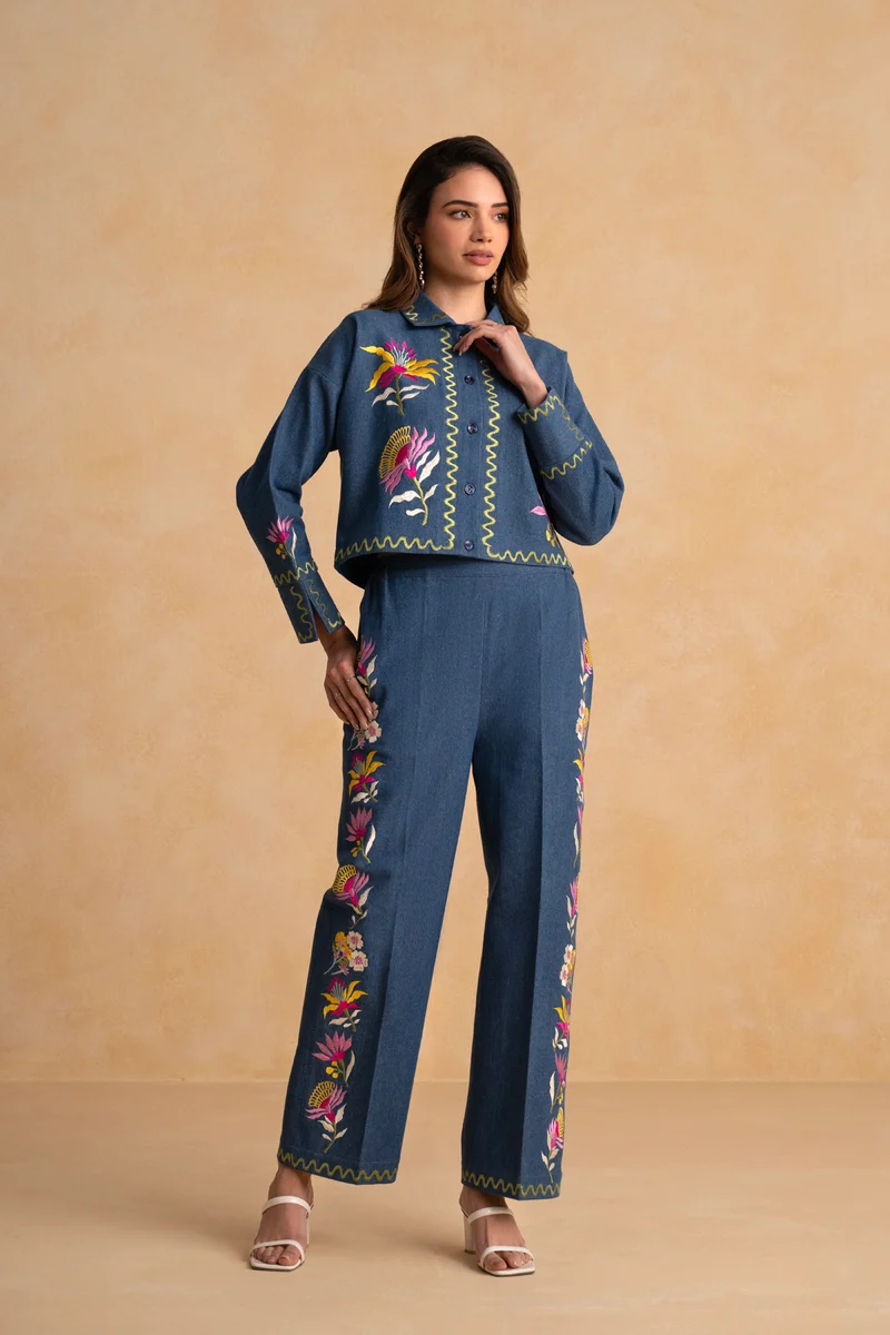 Megan Co-ord Set (Full Sleeves) - Indigo Blue