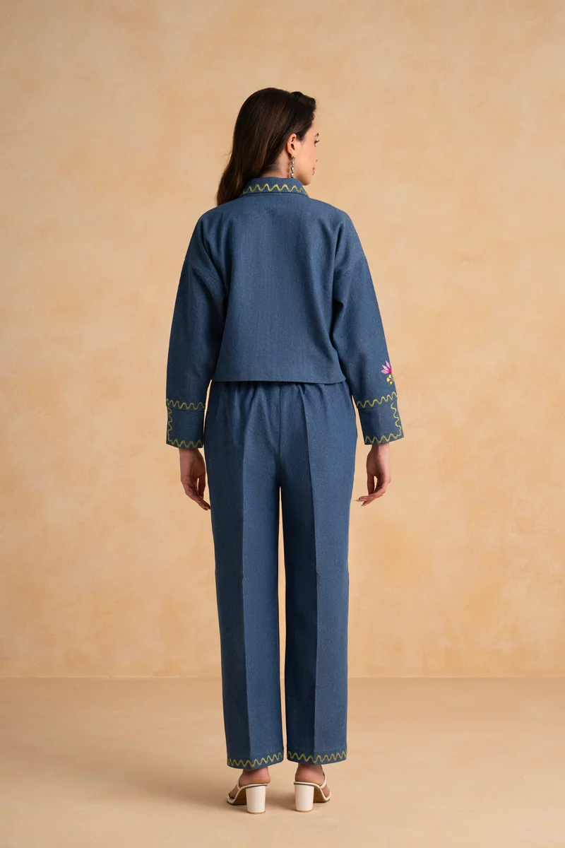 Megan Co-ord Set (Full Sleeves) - Indigo Blue