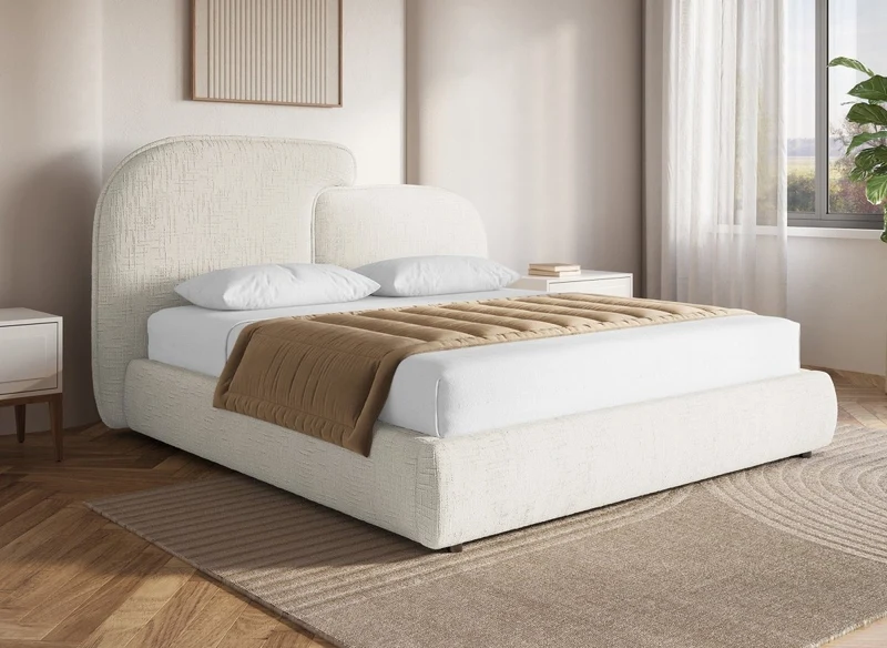 Lit coffre en velours chiné beige 160x200 cm MILENA