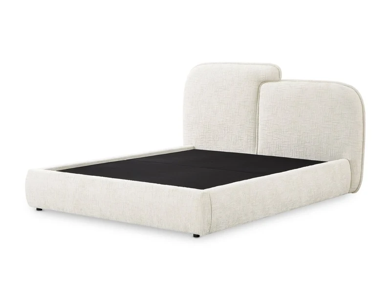 Lit coffre en velours chiné beige 160x200 cm MILENA
