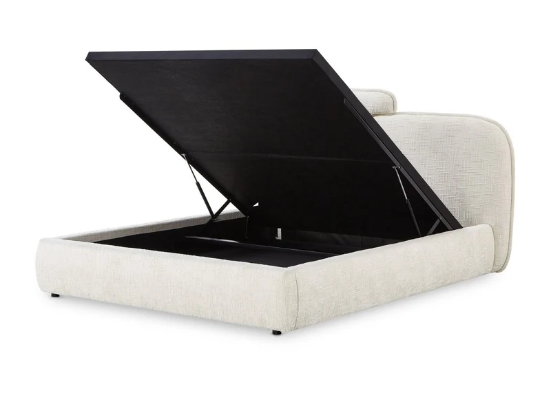 Lit coffre en velours chiné beige 160x200 cm MILENA