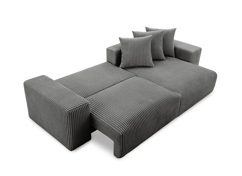 Canapé d'angle réversible convertible avec coffre en velours côtelé épais gris NOELIA