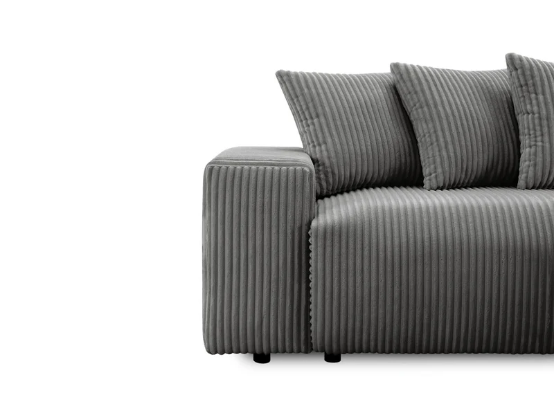 Canapé d'angle réversible convertible avec coffre en velours côtelé épais gris NOELIA
