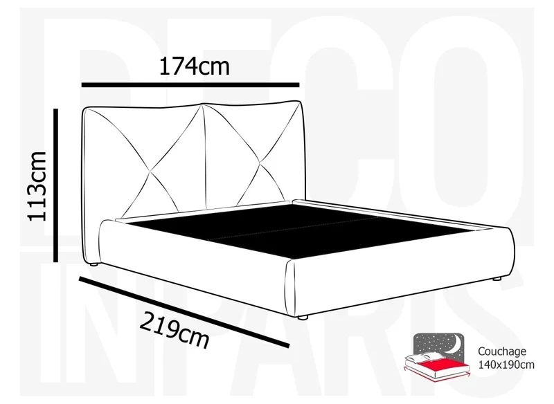 Lit coffre en tissu bouclette doux gris 140x190 cm NOAH