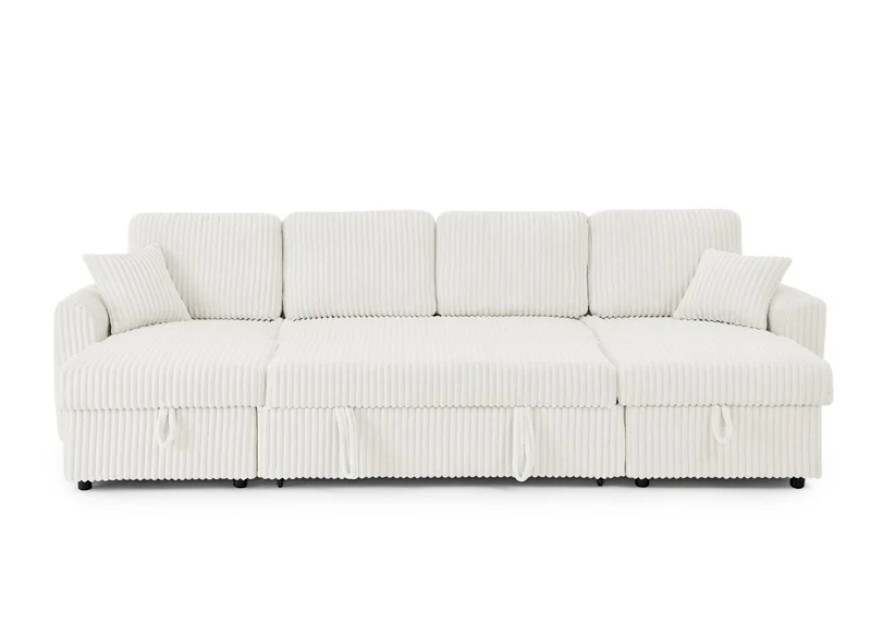Canapé panoramique convertible avec coffres en velours côtelé épais beige ADRYEN