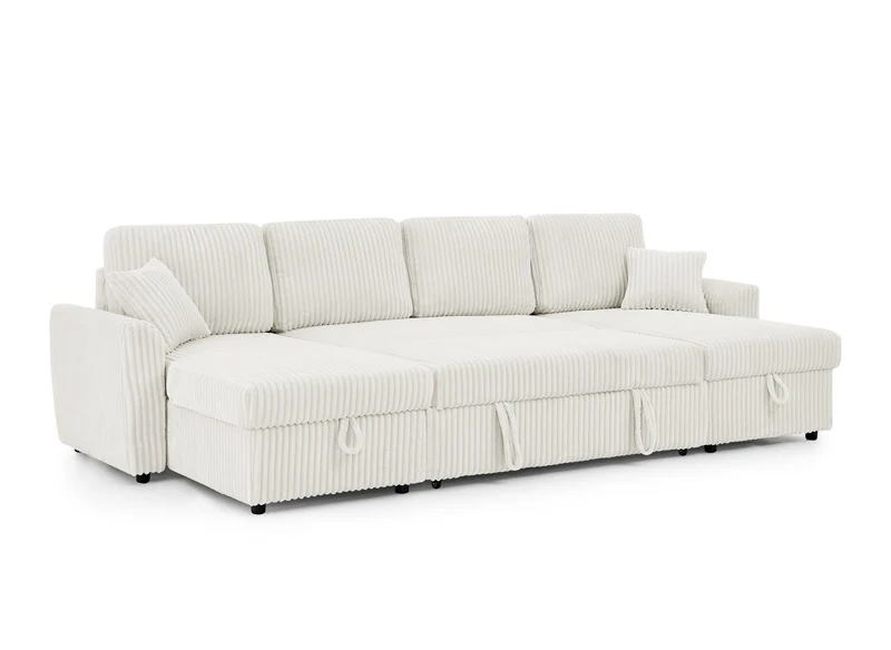 Canapé panoramique convertible avec coffres en velours côtelé épais beige ADRYEN