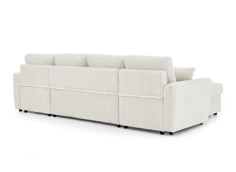 Canapé panoramique convertible avec coffres en velours côtelé épais beige ADRYEN