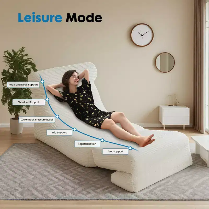 Canapé-lit convertible 3-en-1 – Fauteuil-lit en mousse haute densité, chaise longue pliable portable – Blanc