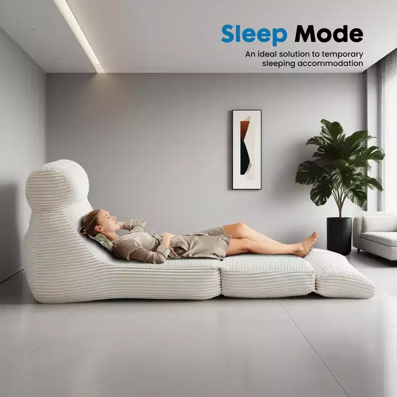 Canapé-lit convertible 3-en-1 – Fauteuil-lit en mousse haute densité, chaise longue pliable portable – Blanc