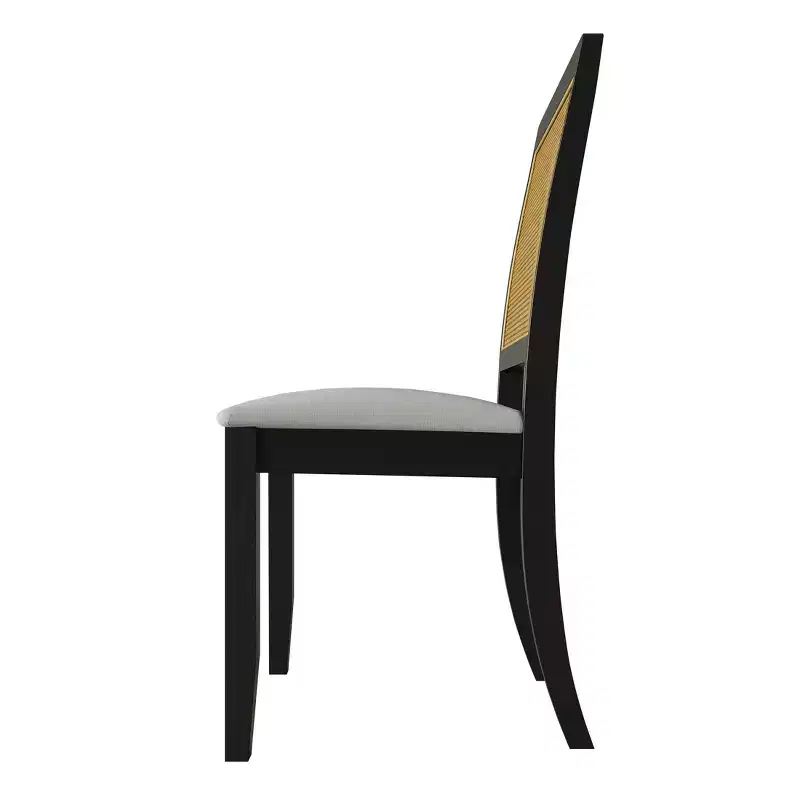 Lot de 2 chaises de salle à manger noires en bois avec canne, housse gris clair