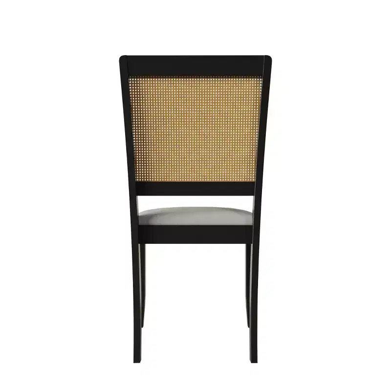 Lot de 2 chaises de salle à manger noires en bois avec canne, housse gris clair