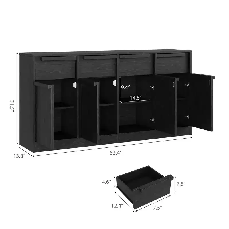 Buffet de Salle à Manger avec 2/4 Tiroirs 80/157 cm, Grand Buffet de Rangement, Meuble de Rangement Moderne pour Cuisine et Salle à Manger