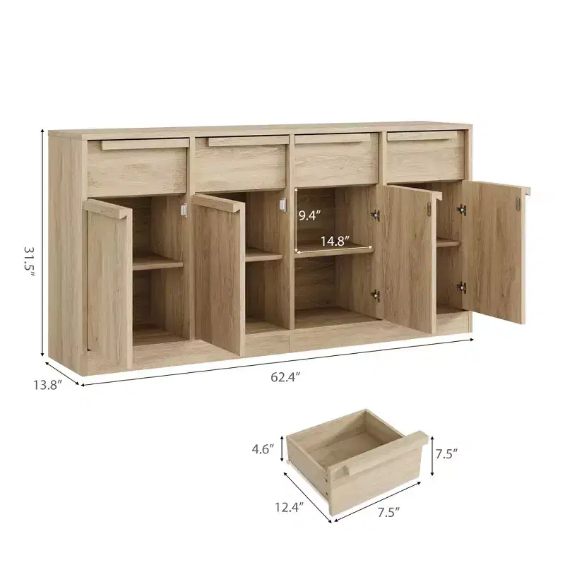 Buffet de Salle à Manger avec 2/4 Tiroirs 80/157 cm, Grand Buffet de Rangement, Meuble de Rangement Moderne pour Cuisine et Salle à Manger