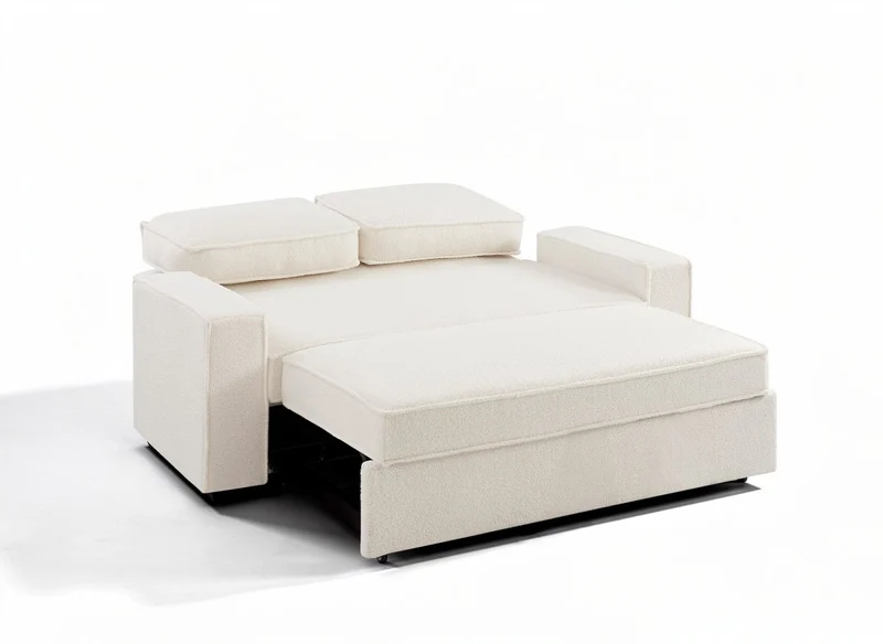 Canapé 3 places convertible en tissu bouclette écru JAMES