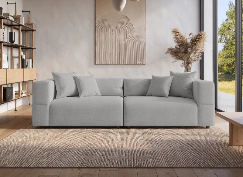 Canapé fixe 4 places en tissu gris EVELYNE