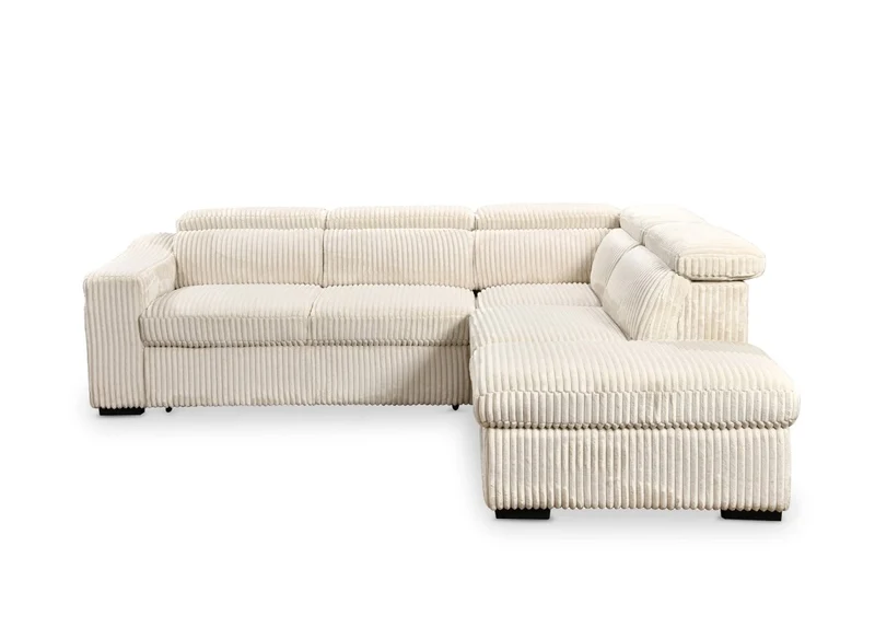 Canapé d'angle convertible avec coffre en velours côtelé beige MARTY - Angle droit