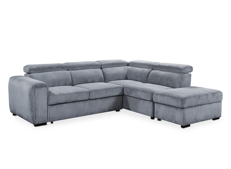 Canapé d'angle convertible avec coffre en velours côtelé épais gris ZENOVA - Angle droit
