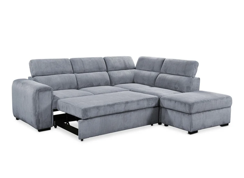 Canapé d'angle convertible avec coffre en velours côtelé épais gris ZENOVA - Angle droit