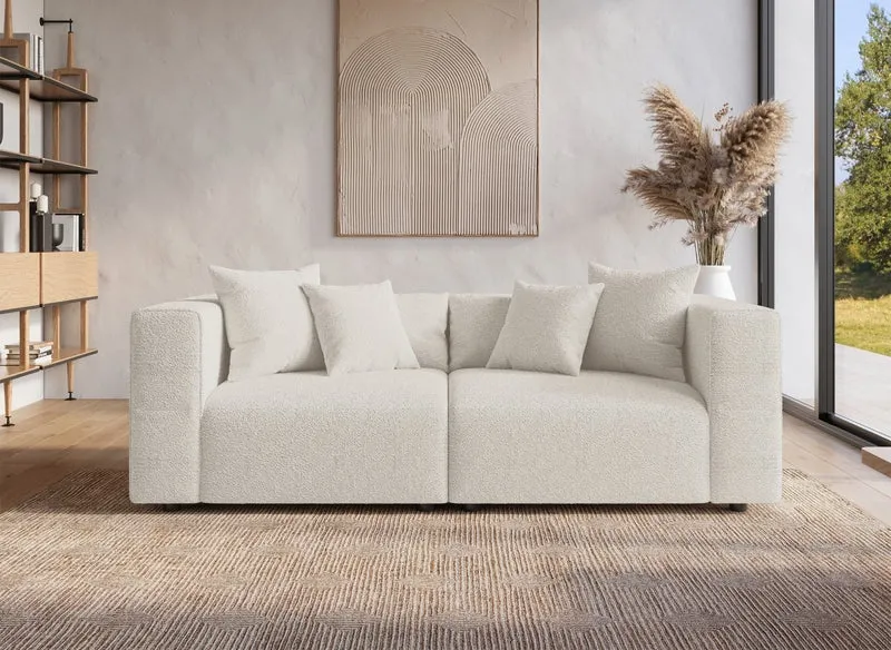Canapé fixe 3 places effet peau de mouton beige EVELYNE