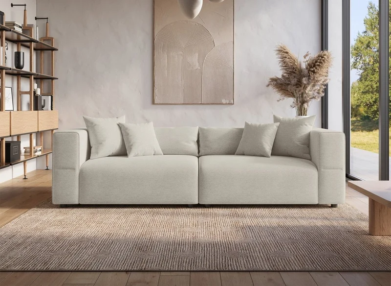 Canapé fixe 4 places en tissu beige EVELYNE