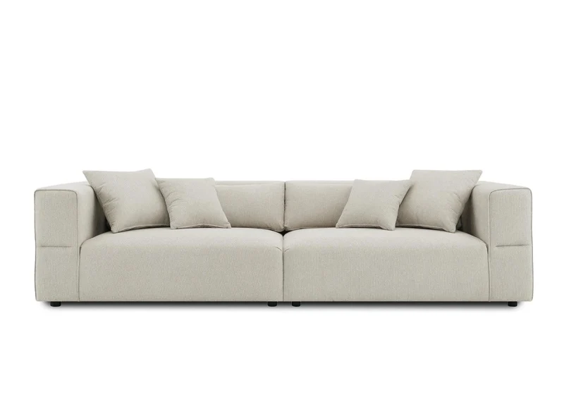 Canapé fixe 4 places en tissu beige EVELYNE