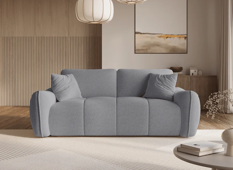 Canapé fixe 3 places en tissu bouclette gris EZRA