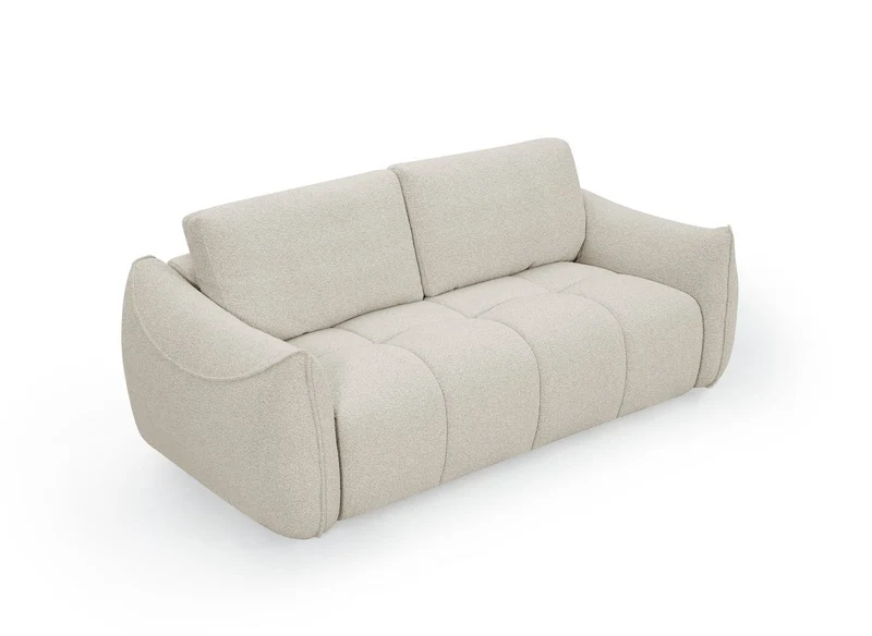 Canapé fixe 3 places en tissu bouclette beige EZRA