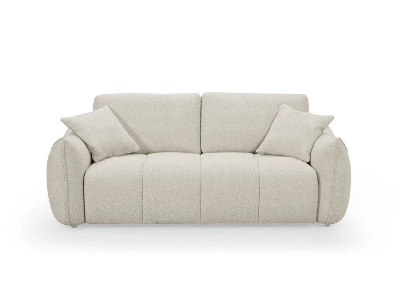 Canapé fixe 3 places en tissu bouclette beige EZRA