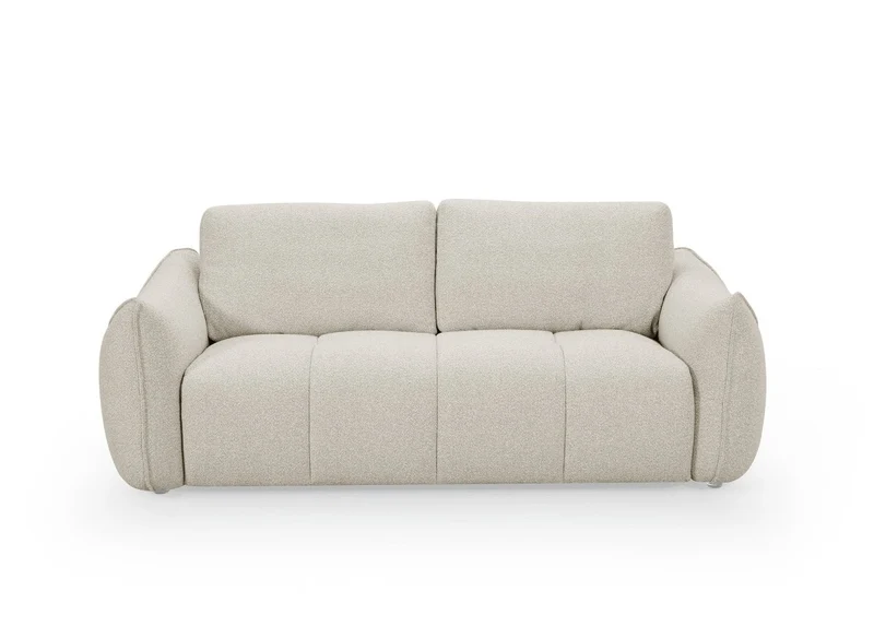 Canapé fixe 3 places en tissu bouclette beige EZRA