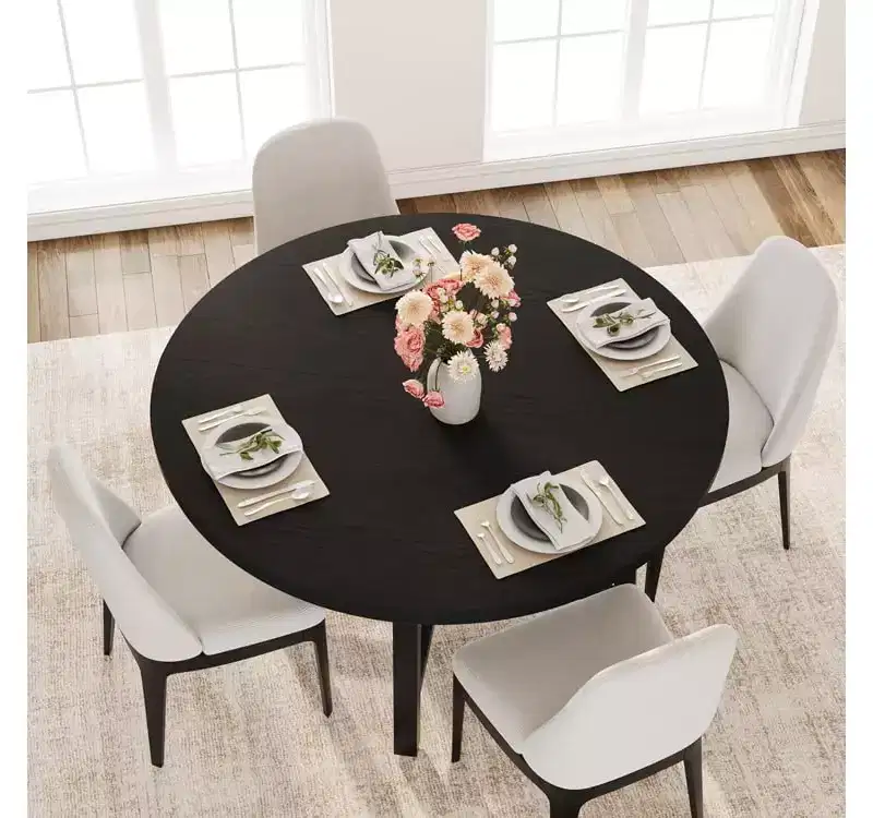 Table à manger ronde de 47'', Table de cuisine ronde industrielle pour 4 à 6 personnes, Meubles de cuisine en bois avec pieds en métal robustes pour petite salle à manger