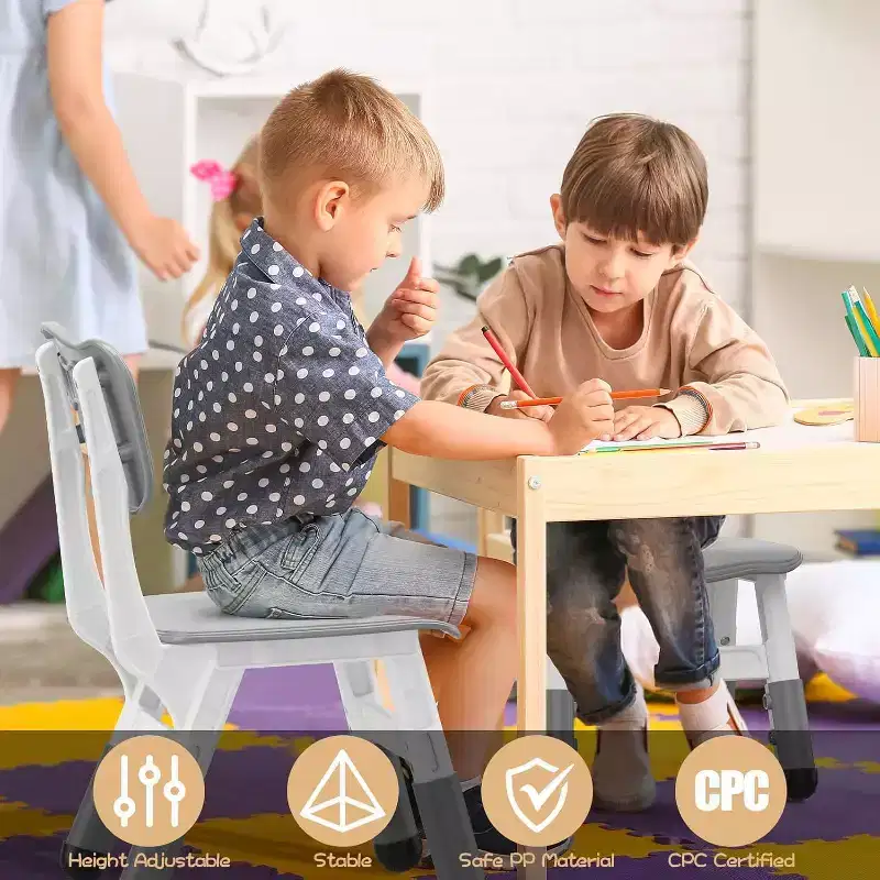 Lot de 2 chaises pour enfants, chaises pour enfants réglables en hauteur, chaises pour tout-petits pour enfants garçons filles de 2 à 6 ans, pour la maison, la famille, la salle de classe, la crèche gris