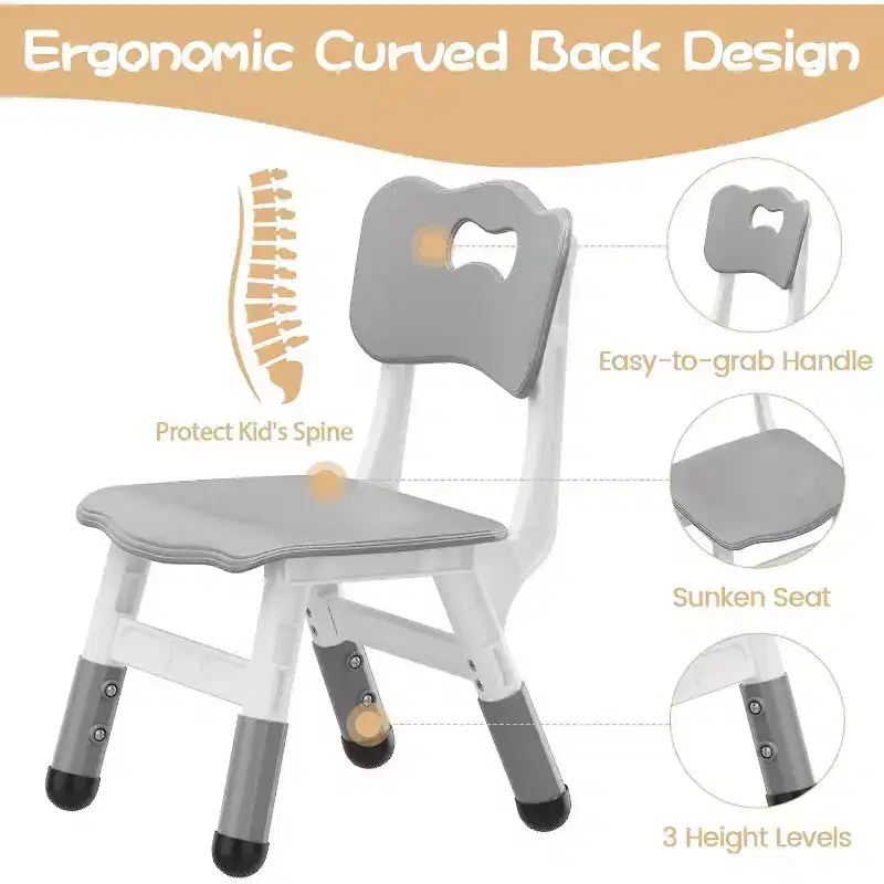 Lot de 2 chaises pour enfants, chaises pour enfants réglables en hauteur, chaises pour tout-petits pour enfants garçons filles de 2 à 6 ans, pour la maison, la famille, la salle de classe, la crèche gris