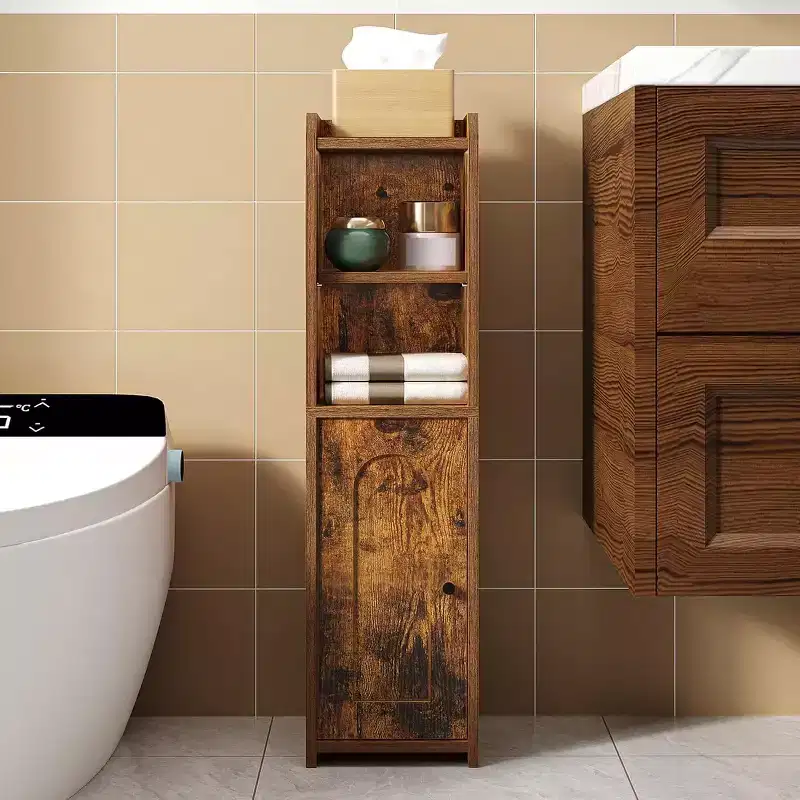 Meuble de rangement pour salle de bain, meuble d'angle avec portes et étagère réglable, meuble étroit pour papier toilette