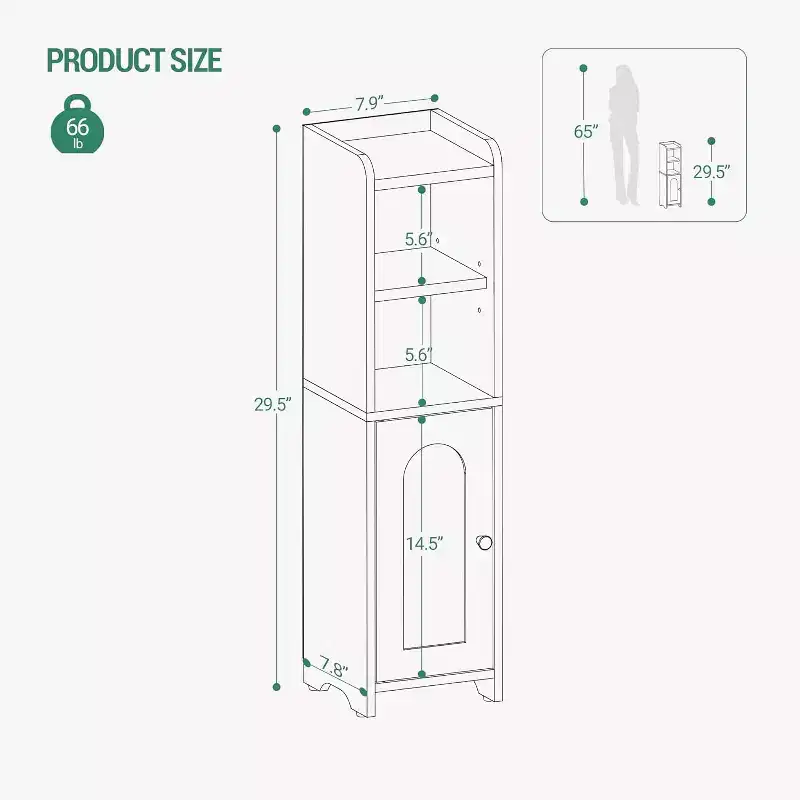 Meuble de rangement pour salle de bain, meuble d'angle avec portes et étagère réglable, meuble étroit pour papier toilette