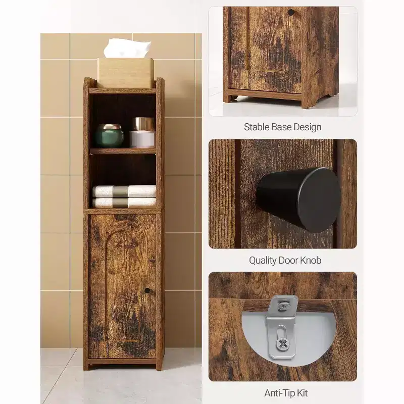 Meuble de rangement pour salle de bain, meuble d'angle avec portes et étagère réglable, meuble étroit pour papier toilette