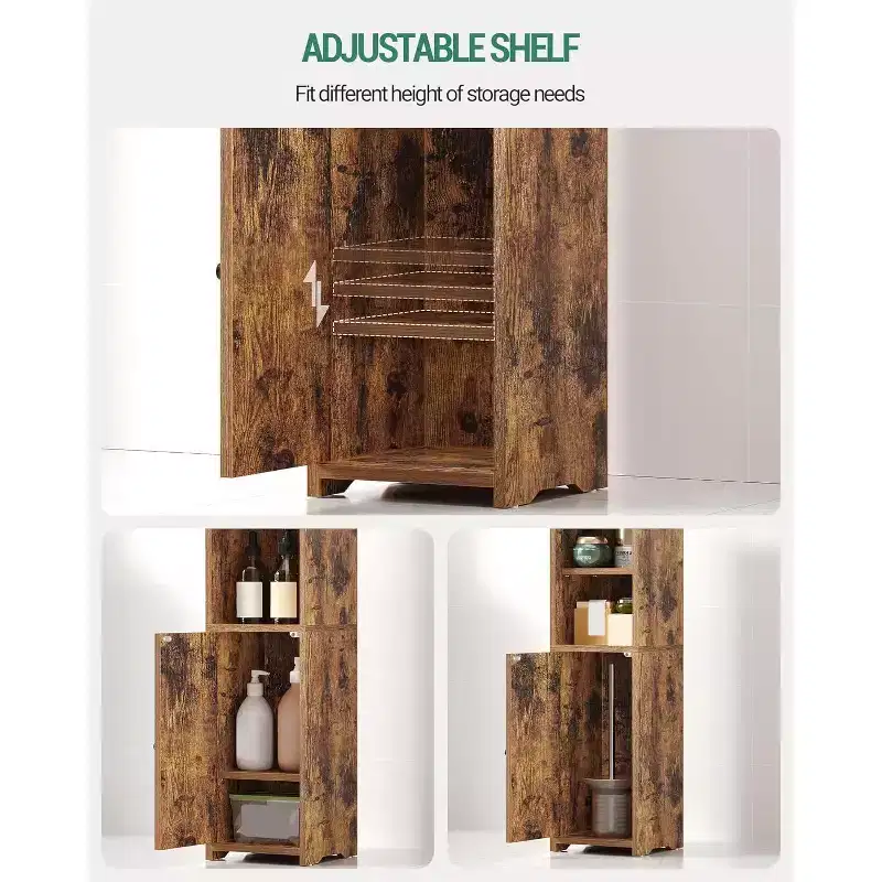 Meuble de rangement pour salle de bain, meuble d'angle avec portes et étagère réglable, meuble étroit pour papier toilette