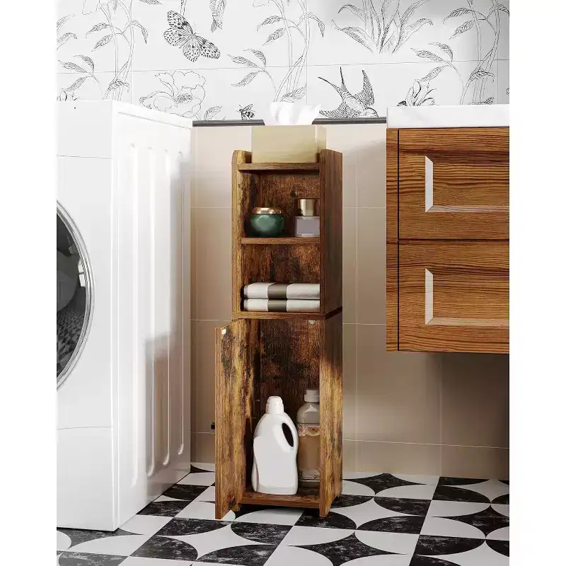Meuble de rangement pour salle de bain, meuble d'angle avec portes et étagère réglable, meuble étroit pour papier toilette