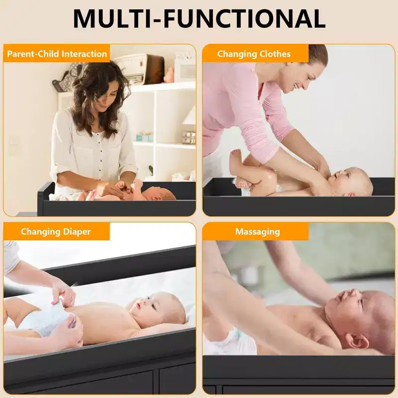 Commode de chambre d'enfant avec plan à langer, commode bébé à 6 tiroirs avec kit anti-basculement, plateau étanche et barrières de sécurité, organisateur de rangement en MDF non toxique